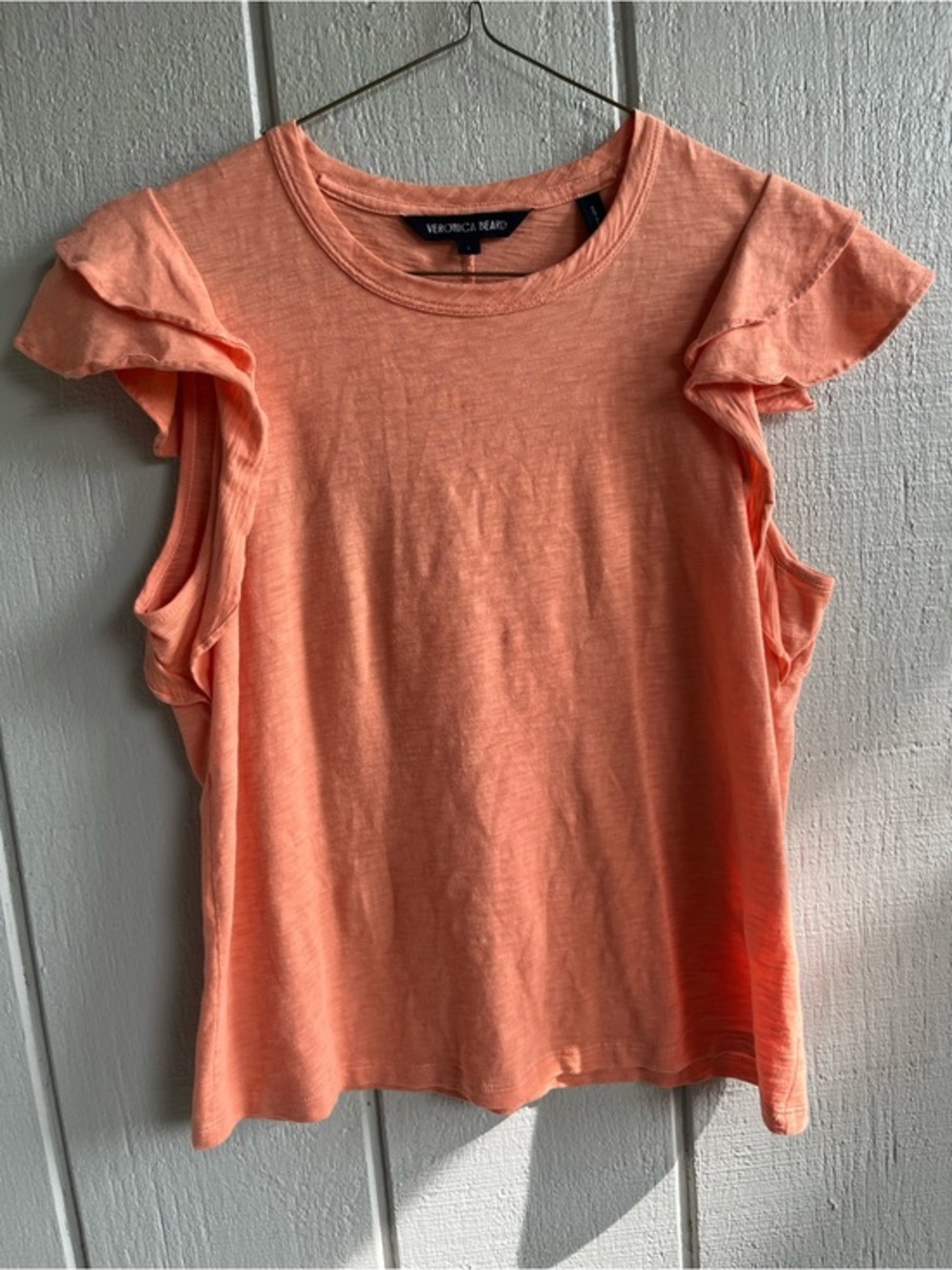 Veronica Beard Pima Cotton Double Ruffle‎ Sleeve Akeela Top Orange Size S